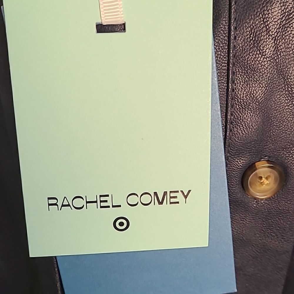 Rachel Comey Faux Leather Navy Blue Top, Buttondown in Back w/Tie, Sz Medium,NWT - Picture 10 of 13